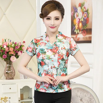 

New Fashion Chinese Style Lace Shirt Elegant Red FLower Chinese Tradition Women's Blouses Shirts Topss M L XL XXL 3XL 080702