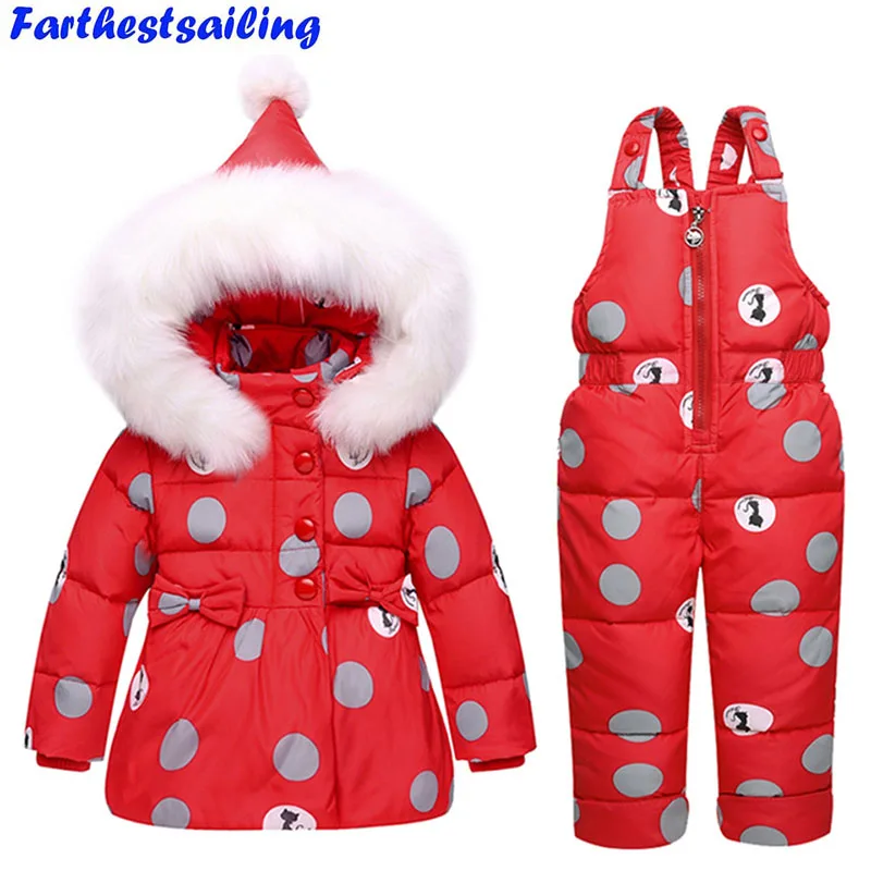 Children Duck Down Jacket Coat+bib pants Jumpsuit Set-30 degree Russia Winter baby girl boy Ski Suit Snowsuit kids Clothing Set