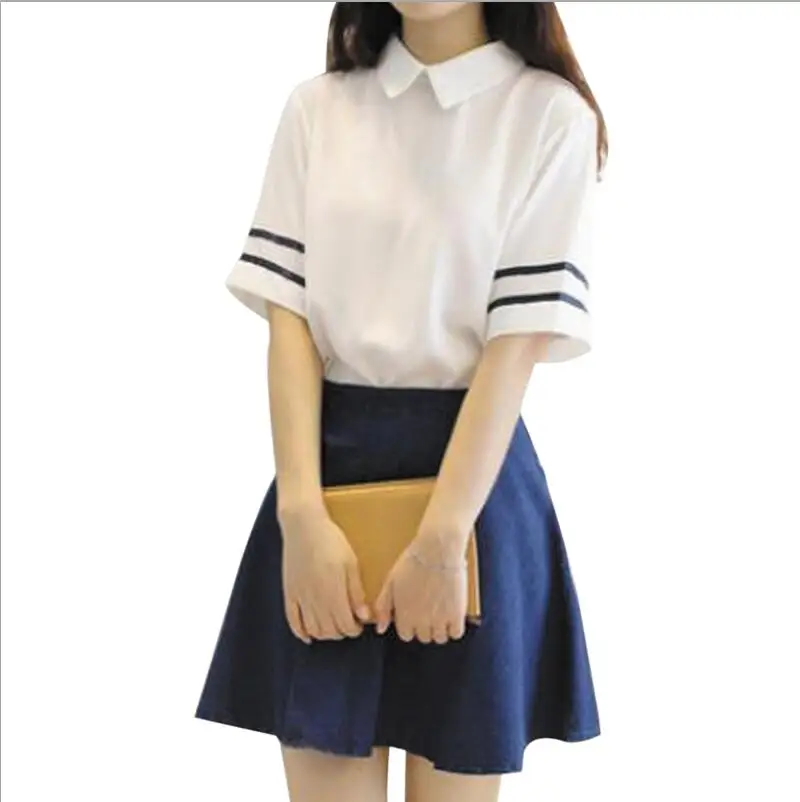 Японская школьная форма с короткими рукавами; платье моряка для девочек; тибетская синяя клетчатая юбка; Uniformes; корейские костюмы для девочек; Новинка года - Цвет: As the picture show
