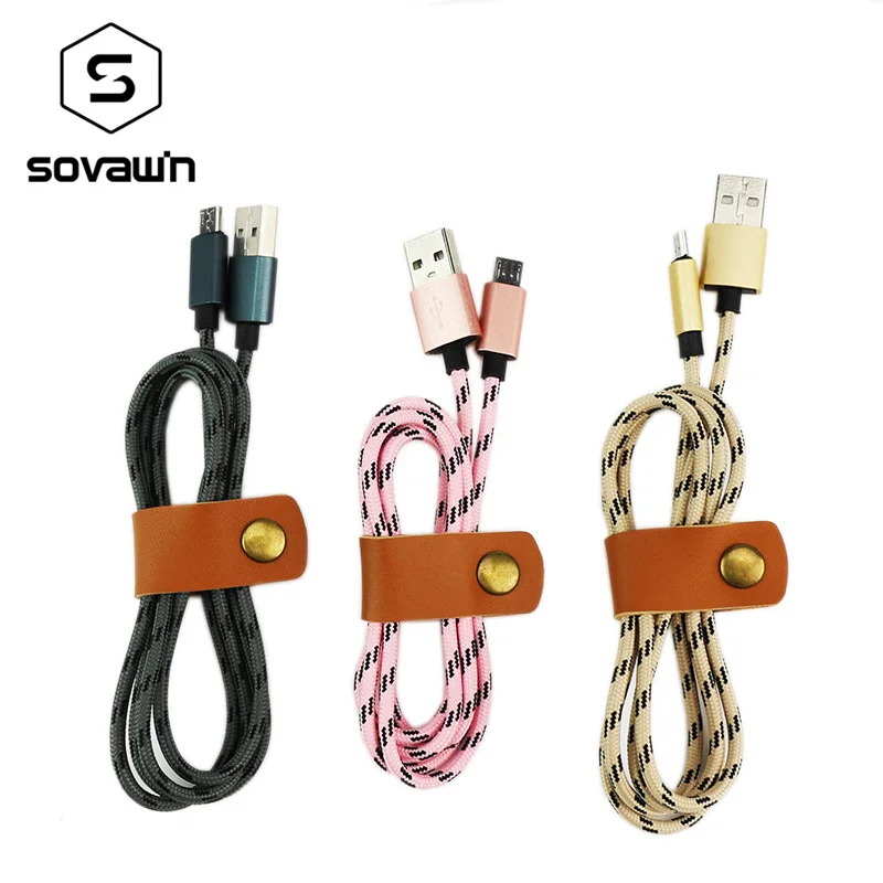 

Fast Charging Micro USB Cable Nylon Charger Data Cords Microusb Leather Clip For Samsung S4 S5 For HTC For Android Mobilephone
