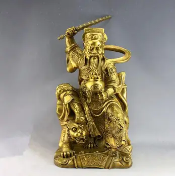 

18" Chinese Brass Zhao Gong Ming God of wealth Dragon Tiger Mammon buddha Statue
