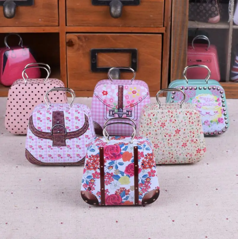 

Mini Handbag Tin Box Home Cable Organizer Storage Box Zakka Wedding Gift Candy Jewelry Container Tea Boxs LX4327