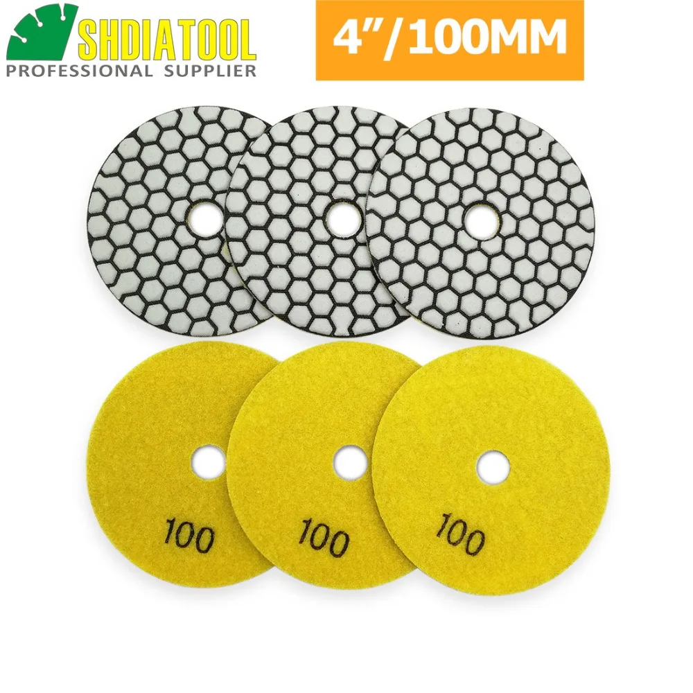 Diatool 6 шт. 4 &quot/100 мм грит #100 алмаз сухой полировки площадку для Гранит и Мрамор