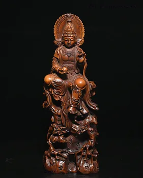 

christmas 7" Chinese Buddhism Boxwood Wood Carved Kwan-yin GuanYin Goddess Buddha Statue halloween