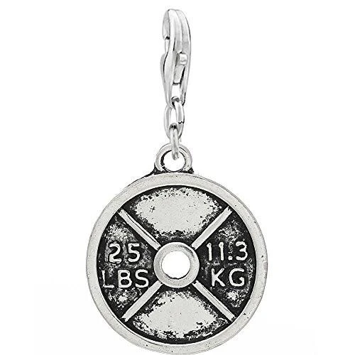 25 Lbs Weight Plate Clip On For Bracelet Charm Pendant for European Charm Jewelry w/ Lobster Clasp