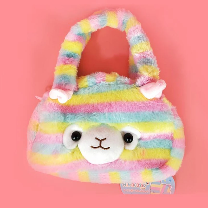 

150pcs/lot Plush Rainbow Alpaca children's wallet Purse With Rainbow Alpaca Cute Hand Bag Student Stationery Bag Plush Toys