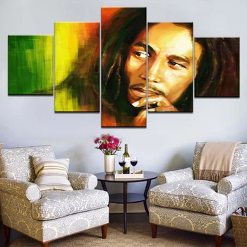 

Modern Painting Modular Pictures Printed Home Decor 5 Piece Canvas Art Singer BobMarley For Living Room Wall Art Frame