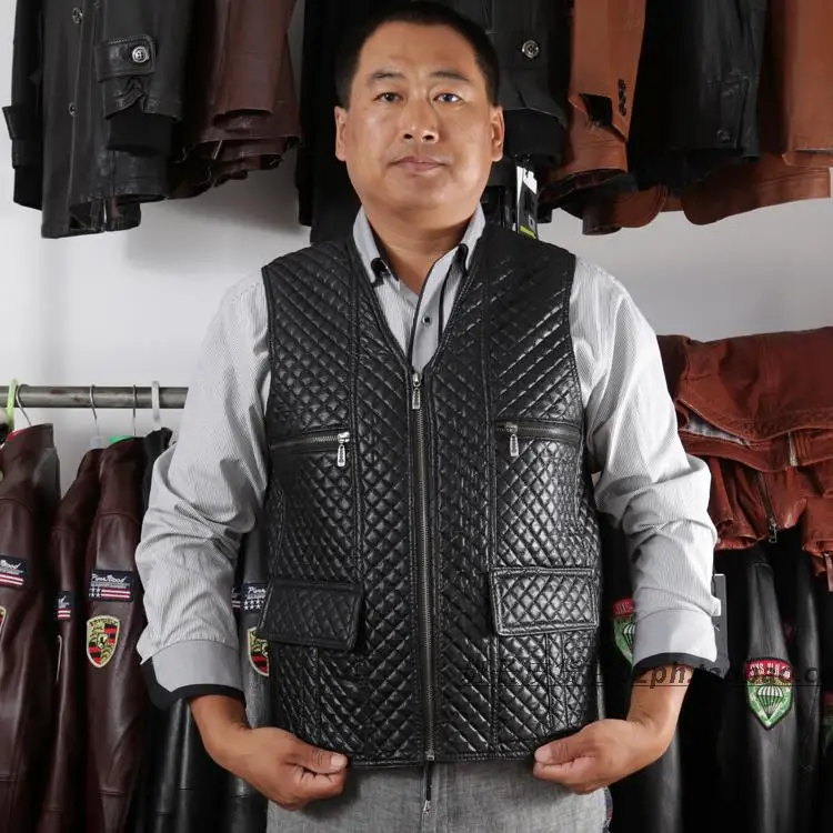 

BLACK 100% REAL SHEEPSKIN LAMBSKIN SHEARLING LEATHER MEN VEST GILET JACKET L-4XL