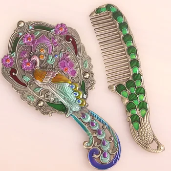 

European small size Carry Vintage Hand mirrors Makeup VMirror Hand Hold Cosmetic Mirror With Handle For Gifts HZJ012