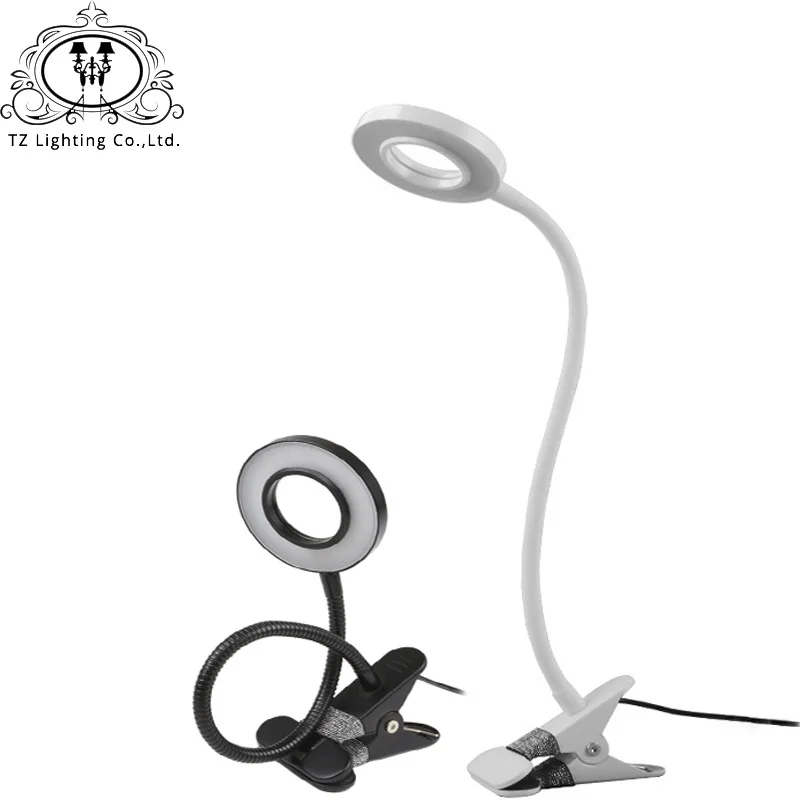 

TZ Usb LED Clip Table Lamp Dimmable Flexible Gooseneck Reading Bureaulamp For Bed Study Office Desk Book Light 5DV 6W Aluminum