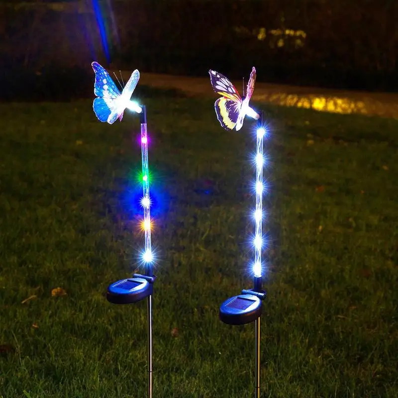 2 шт. Солнечный волоконно-бабочка светодиодный свет RGB Открытый водонепроницаемый Газон лампа Декор