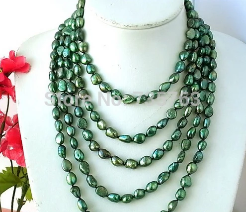 

NEW N589 LONG 100" 11MM BAROQUE GREEN FW CULTURED PEARL NECKLACE