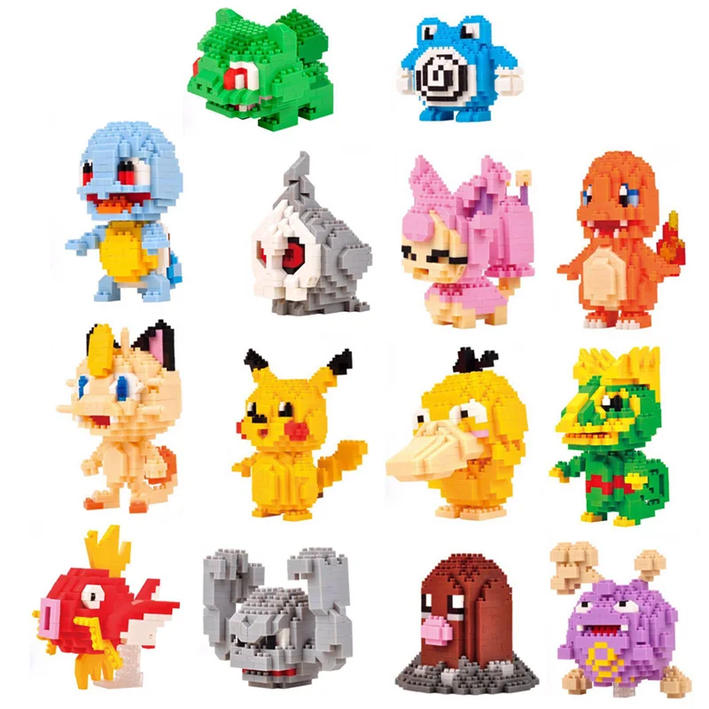 

Fun cartoon game image poke micro diamond building block Pikachu Psyduck Charmander Meowth Magikarp Geodude nanobrick toy