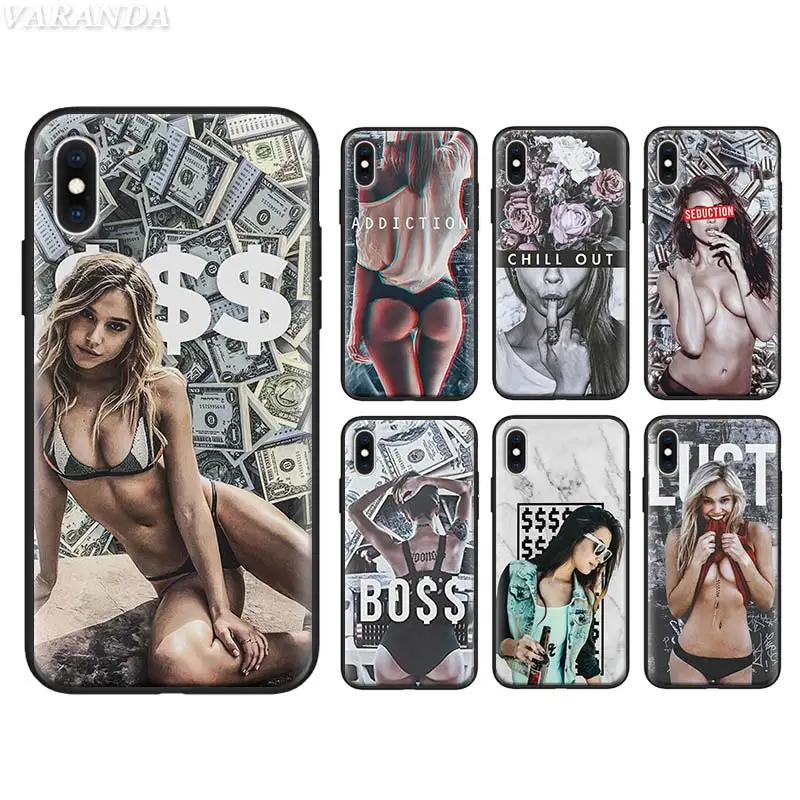 

Silicone Case for iPhone X Xs XR 7 8 Plus 6 6s Plus 5S SE XS MAX Black Soft case Like A Boss Sexy Ass Girl Dollars TPU Cover Coq