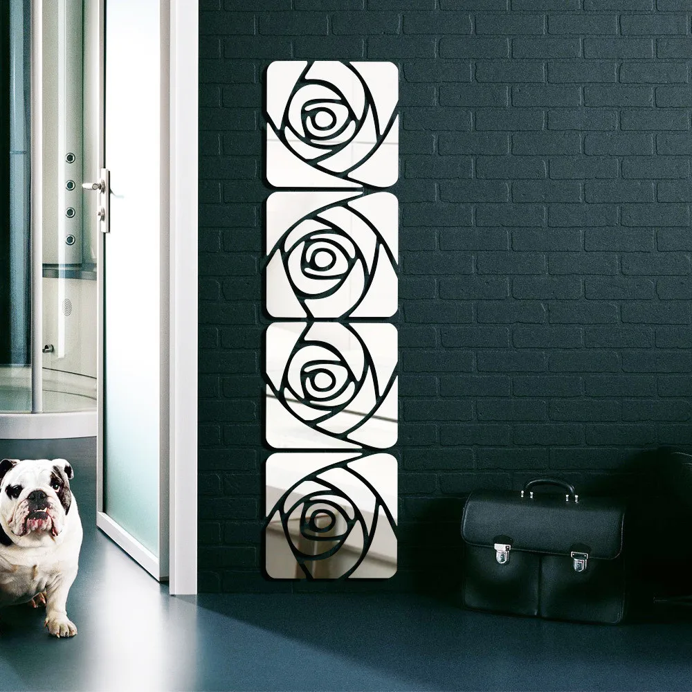 4 шт. 3D зеркальные акриловые настенные наклейки DIY креативные розы домашний декор для украшения комнаты современный Adesivo де Parede наклейка для дома