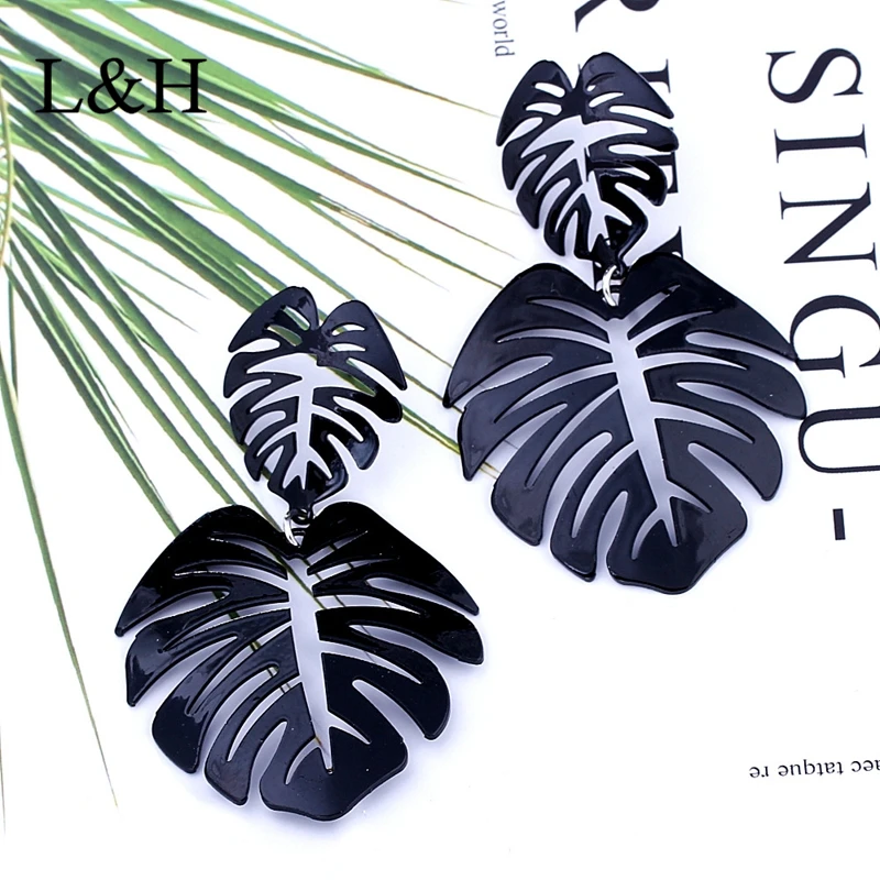 

L&H 2018 Female Korean Drop Earrings Bohemia Cute Statement Earrings Black Gold Color Leaves Dangle Earrings Jewelry For Women