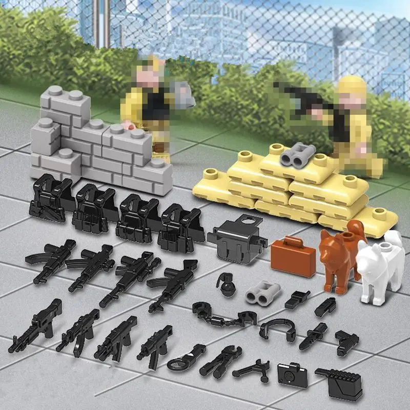 

Weapon Set Building Blocks DIY WW2 Militaryed SWAT Police Gun Weapons Pack Sandbags Dog Bricks Sets Accessory Compatible Legoes