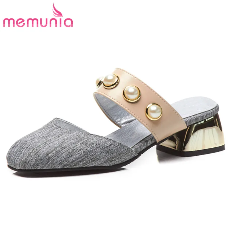 

MEMUNIA 2018 fashion summer women sandals soft pu leather shoes thick med heels mules casual party square toe ladies shoes