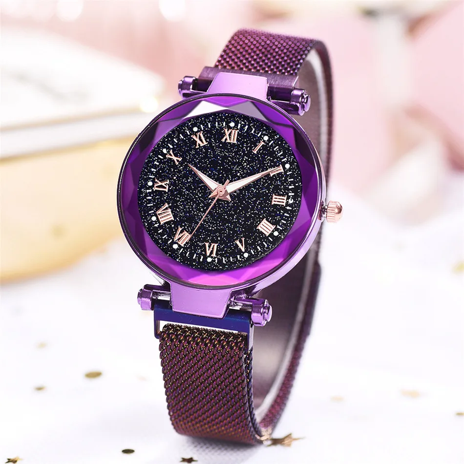 Reloj Mujer Женская мода Звездное небо часы для женщин платье Магнит пряжка сетка кварцевые часы с ремешком женские часы