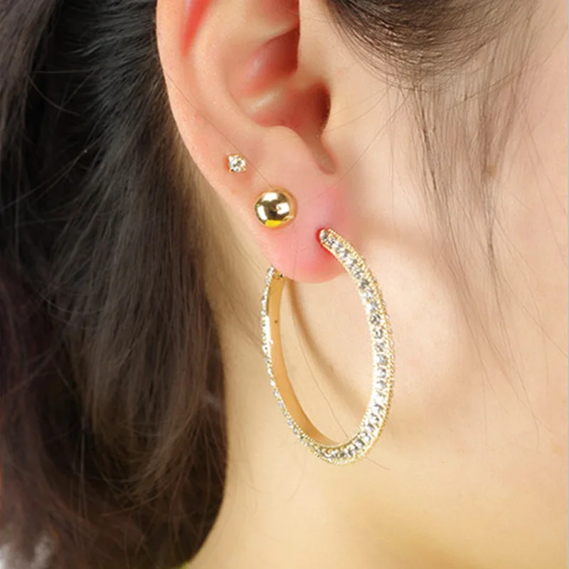 Buy 3 Pair/Set 2019 New Style Fashion Gold Color Full Rhinestone Stud Earrings