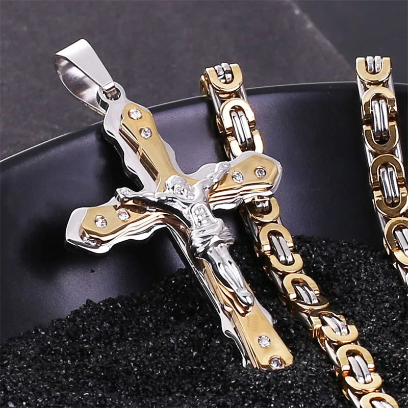 Модное титановое мужское высококачественное серебряное ожерелье с подвеской в виде Креста Иисуса Христова из нержавеющей стали, византийская цепь, мужские ювелирные изделия в стиле панк