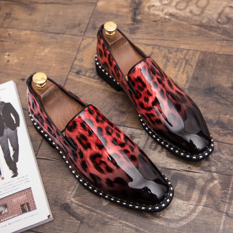 

Luxury Leopard Fashion Causal Sneakers Leopard Pointed Toe Men Shoes Casual Dress Shoes Blue Red Suit Shoes Wedding Shoes Men