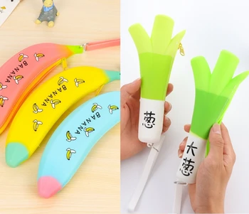 

MQStyle 1Pcs Cute Banana Onion Novelty Silicone Waterproof Pencil Case Stationery Storage Organizer Bag School Office Gift E0061