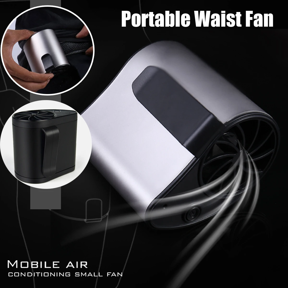 

Warmtoo Mini Air Conditioning Waist Fans Portable Rechargeable USB Clip on Belt for Camping Traveler Black/Silver Low Noise