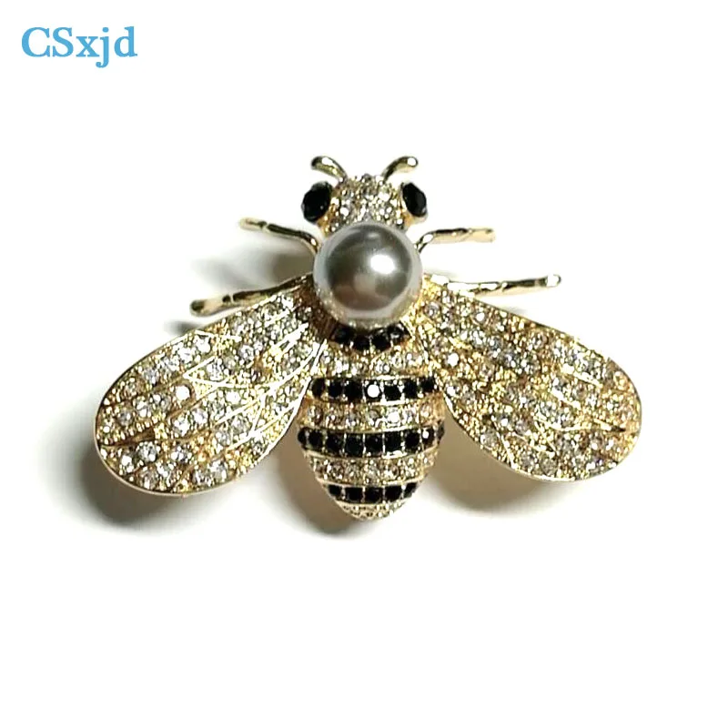 

CSxjd high quality bee brooch crystal Gray imitation pearls Corsage Caps Scarf Clamps Intimate Accessories black Eye Care Produc