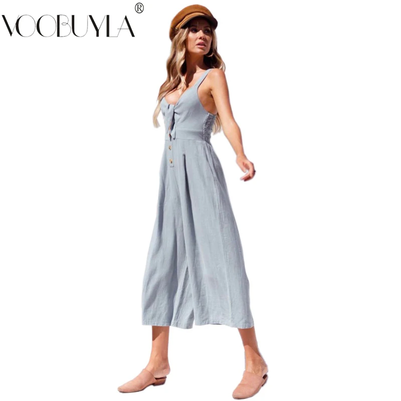 

Sexy Sling Rompers Womens Jumpsuit Summer Sleeveless Backless Bow Casual Wide legs Pants Jumpsuits Autumn Loose Overalls Mujer