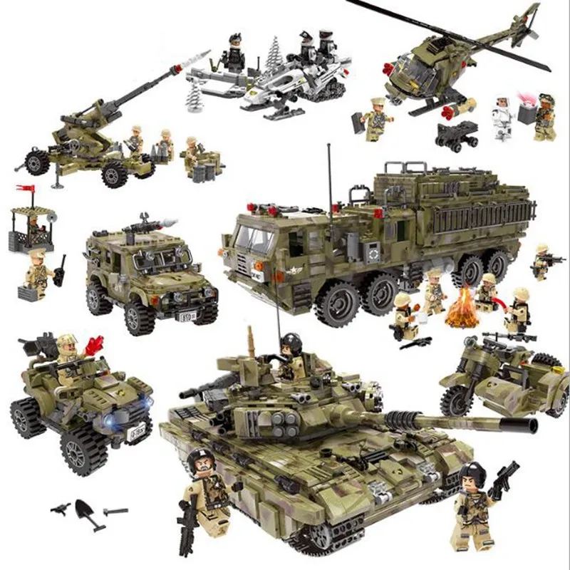

WW2 Army Series Helicopter Tank Set Digital Block Special Police Compatible with World War II Children's Toys Educational Gifts