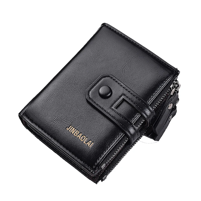 

Men Wallets Famous Brand Wallet Zipper Hasp Black Brown Male Handmade Custom Dollar Price Coin Purse Short Wallet Card Holder
