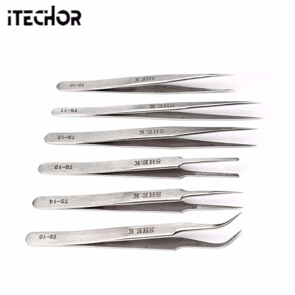 

iTECHOR 6Pcs Tool High-end Tweezers Stainless Steel Watch Repaire Tool Set Practical Thickened Hand Tool Tweezers Set - Silver