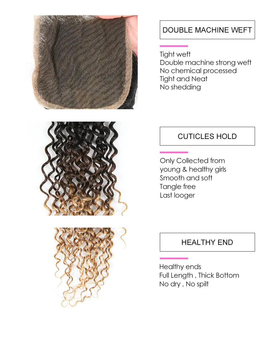 Hair Villa Remy Malaysian Ombre Human Hair Closure 4x4 Ombre Malaysian Kinky Curly Hair Closure T1b 4 27 Blonde For Hair Salon (7)