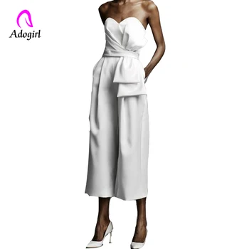 

Adogirl Off Shouler Strapless Loose Jumpsuit Women Sexy Romper with Pocket Casual Party Overalls Wide Leg Pants Playsuit Outfits