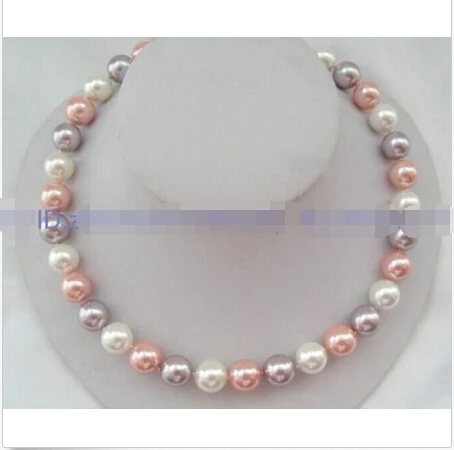 

FREE SHIPPING>>>@@ > natural AAA+ 8mm White Pink Purple south sea shell pearl fashion necklace 18''^^^@^Noble style Natural Fine