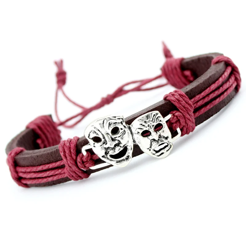 

Skull Skeleton Mask Dogs Bones Paw Fish Turtle Tortoise Scissors Crown Arrow Charm Wax Leather Bracelets Women Men Jewelry