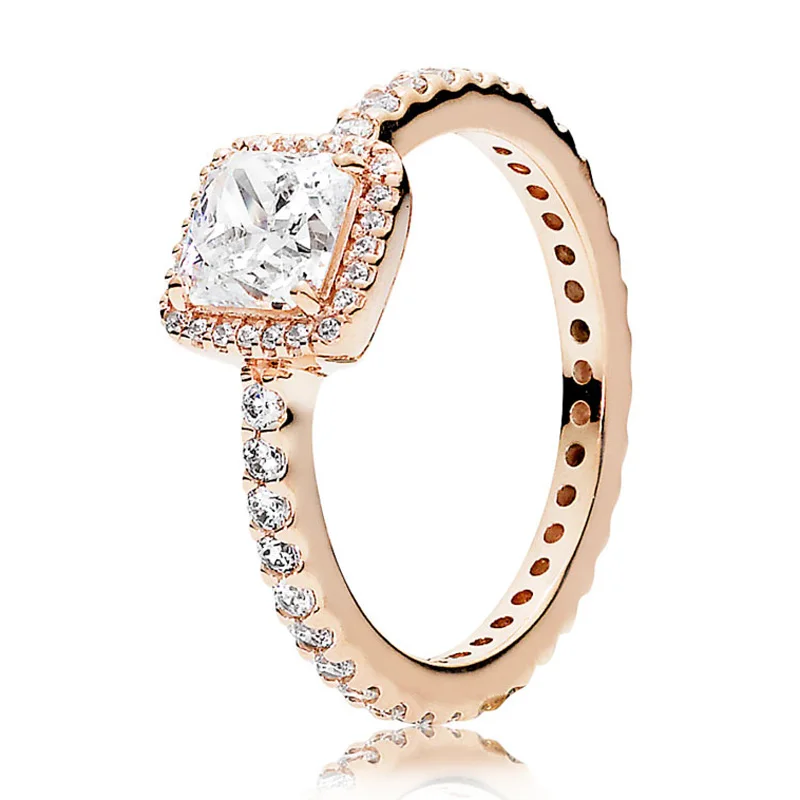 

New 925 Sterling Silver Ring Rose Gold Four Claw Timeless Elegance Crystal Rings For Women Wedding Gift Fine Europe Jewelry