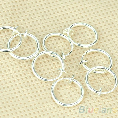 

New 8PCS Punk Clip On Fake Piercing Nose Lip Hoop Rings Earrings Silver Cute Charming Lady's Choice 7FTU 873H