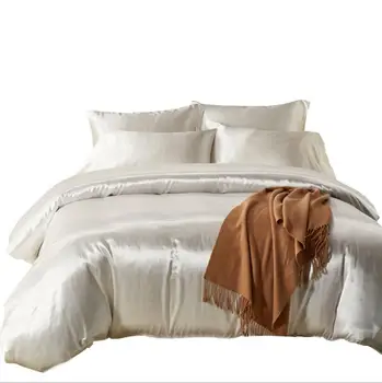 

2pcs/3Pcs/4pcs Nordic Style Silk Bedding Set Queen Size Satin Grey Duvet Cover Solid Color Set Simple Beautiful Bedclothes