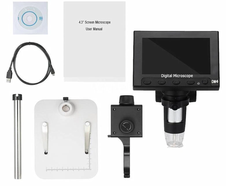 Цифровой электронный микроскоп 1000x2 0 МП USB DM4 ЖК дисплей 4 3 дюйма VGA с 8 светодиодный