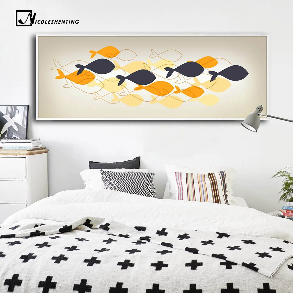 Скандинавское искусство Рыбы холст плакат абстрактный минималистичный художественная живопись Настенная картина огромный принт украшение для дома гостиной спальни
