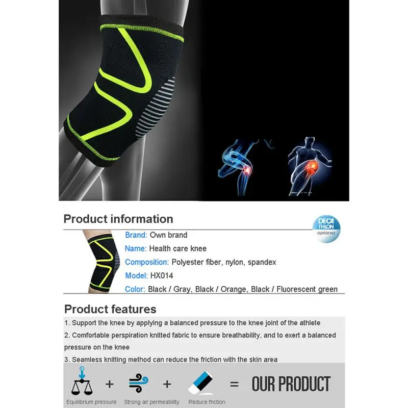 AOLIKES 1PCS New Adjust Bamboo Charcoal Elastic Knee Support Knee Pads Brace Kneepad Volleyball Basketball Safety Guard Str