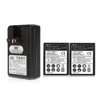 

2 x 2300mAh Replacement Phone Battery for Samsung Galaxy S3 i9300 L710 i747 i535 R530 T999 Bateria + Wall Charger for S3 Battery