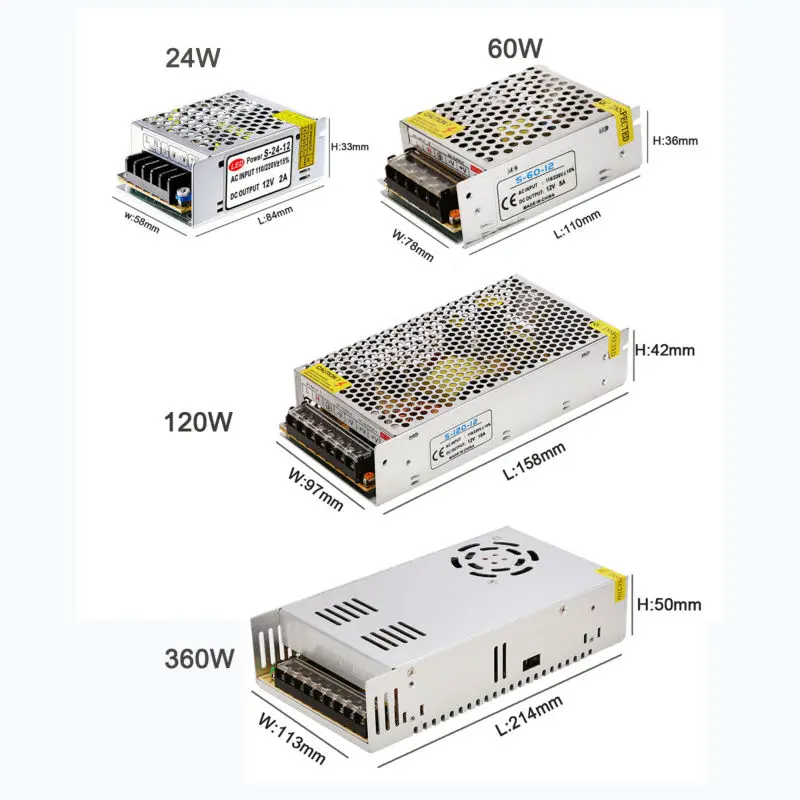 Светильник ing Трансформатор 12 В 24 Вт 60 Вт 120 Вт 360 Вт драйвер импульсного источника питания для Светодиодный светильник полосы дисплей заводской поставщик