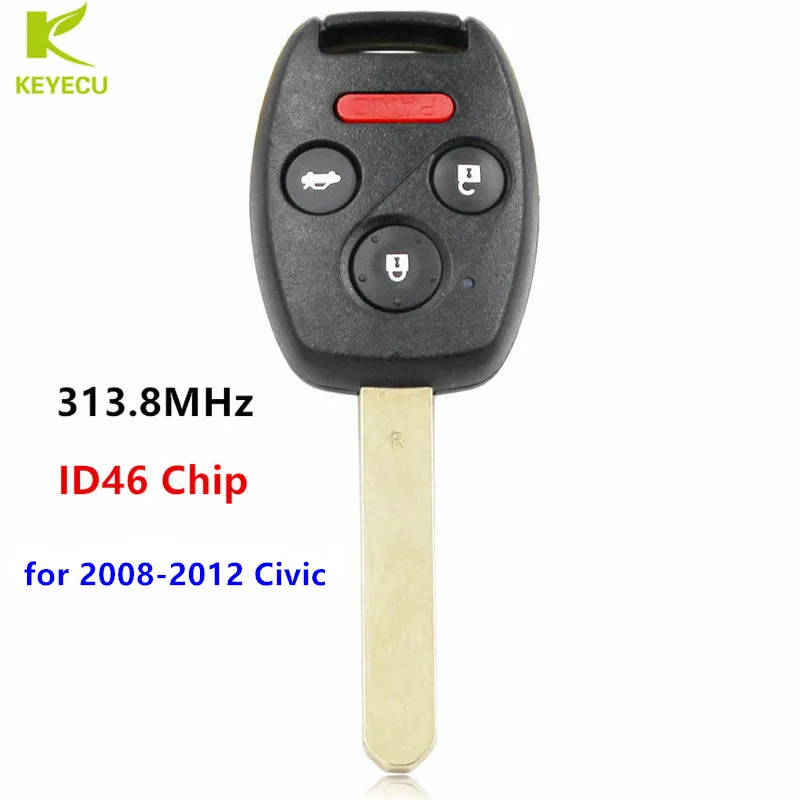 

KEYECU замена нового дистанционного ключа Fob 3 + 1 кнопка 313,8 МГц ID46 чип для Honda Civic 2008 2009 2010 2011 2012