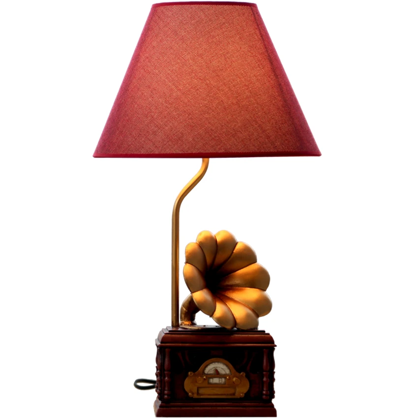 

LFH New Creative Retro Phonograph Design Resin Table Lamp With Linen Shade For Living Room/Bedroom cafe bar Reading Desk Lamp