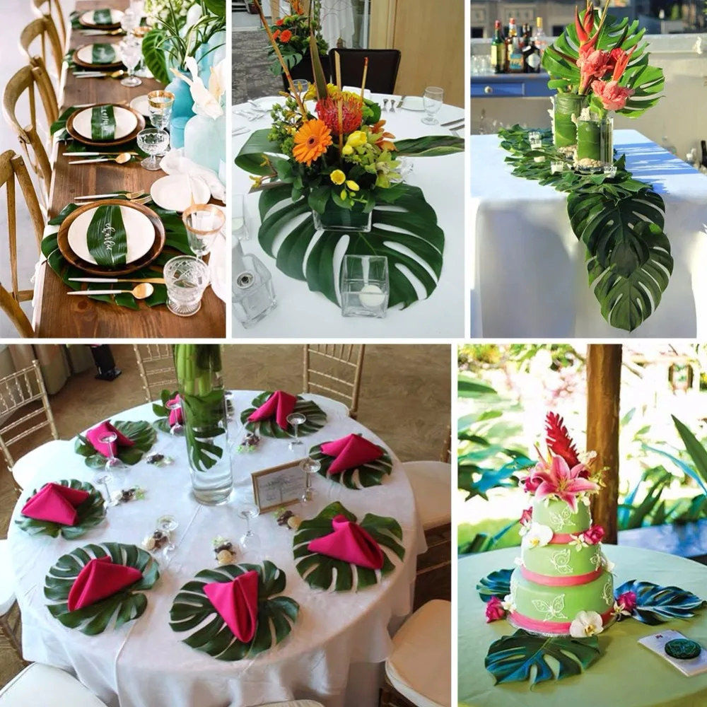 Ourwarm 12 шт. Гавайские свадебные декорации 35X29 см искусственные тропические листья пальмы вечерние Фотообои