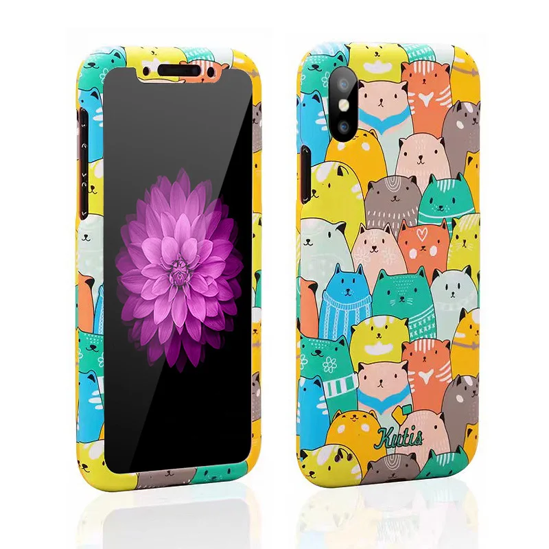 

360 Degree Shockproof Case For iPhone X Xs Max Cartoon Animals Cat Bear Unicorn Luminous Hard PC Cover For iPhone 6 6s 7 8 Plus
