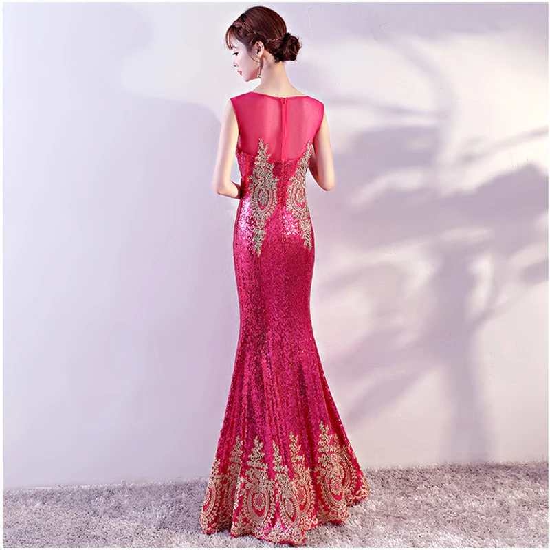 Ярко-розовое сексуальное длинное женское платье Русалочки с блестками элегантное узкое вечернее праздничное платье Vestidos без рукавов сценическое платье